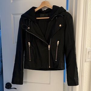 Blank NYC Black Faux Leather Jacket with Gold Accents